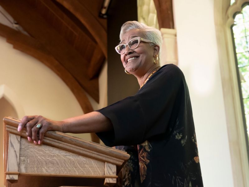 Hale preaches in Goodson Chapel as part of the Martin Luther King Lecture Series on April 18.