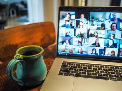 Online meeting on laptop