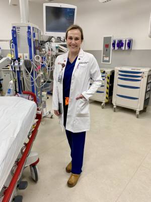 Rev. Carly Sawyer, M.Div. '18, serves as the staff chaplain for emergency, general medicine, and special pathogens at the University of Virginia Medical Center.