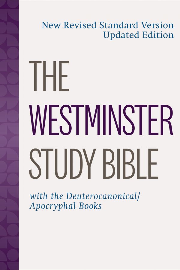 Westminster Study Bible cover with purple and gray text