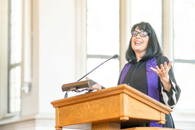  Rev. Dr. Connie Shelton, Bishop of the North Carolina Conference of the United Methodist Church, preaches on Ash Wednesday