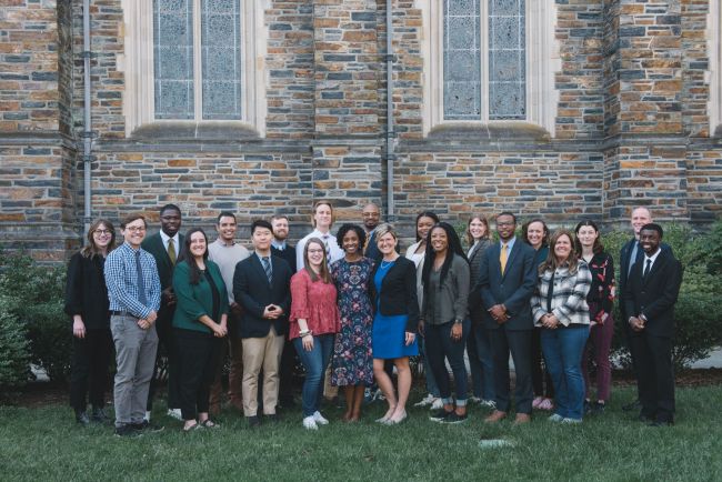 Thriving Communities Fellows pose near Duke Chapel