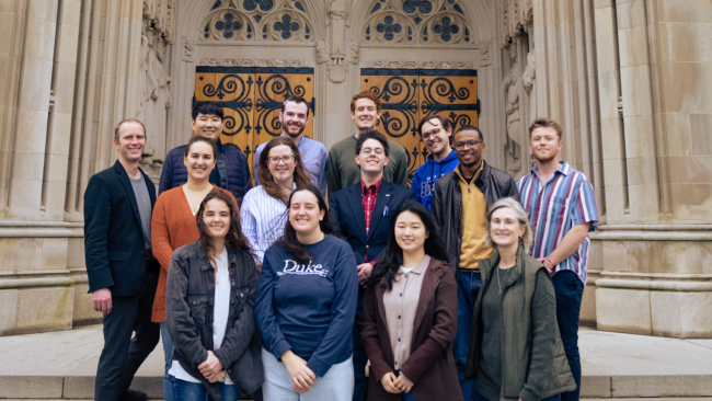 Thriving communities fellows pose in front of Duke Chapel (landscape photo)