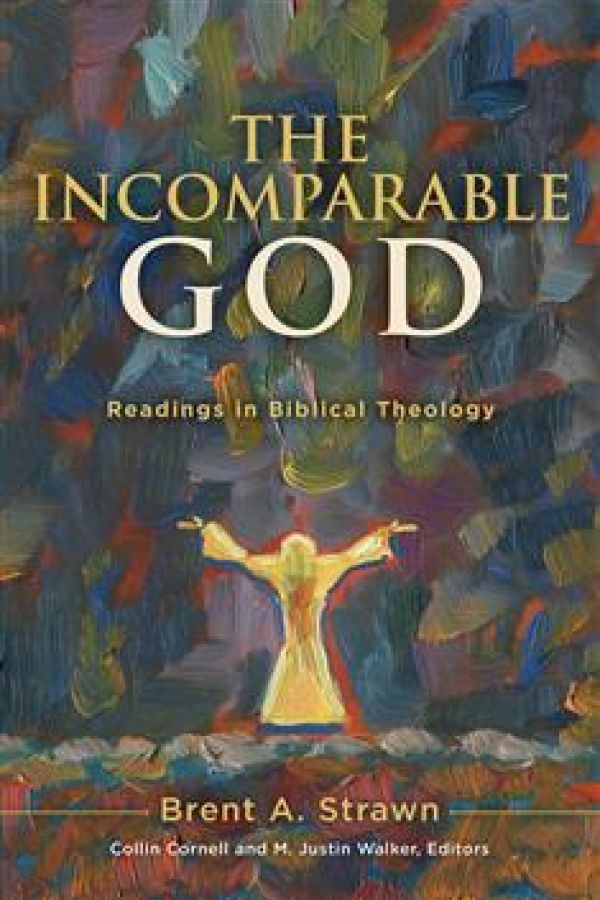 Book cover for "The Incomparable God" with colorful painted splotches and an image of God standing in the center 