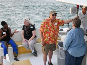 Climate retreat participants on boat outing
