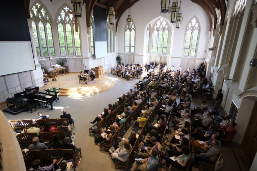 People gathered in Goodson Chapel 