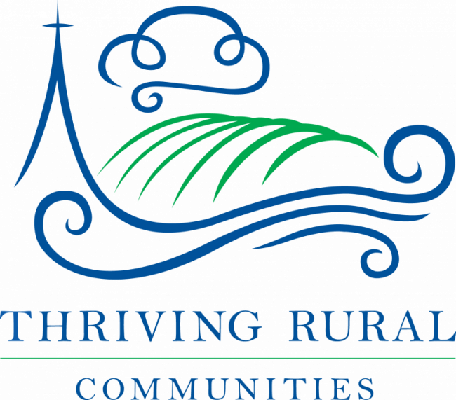 thriving rural communities logo in blue and green