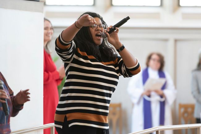 A singer during worship service