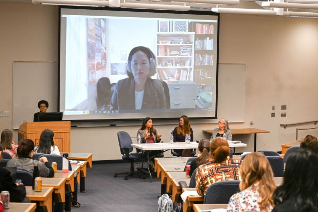 The panel discussion in Westbrook during the Women's Center 50th Anniversary