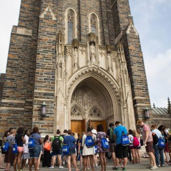 Duke Youth Academy participants in front of Duke Chapel