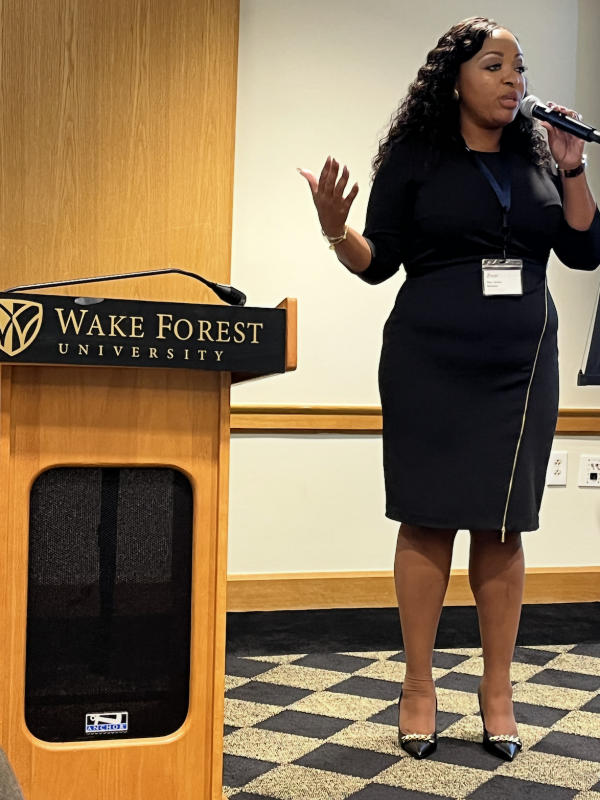 Tarsha Bannister speaking at Wake Forest University